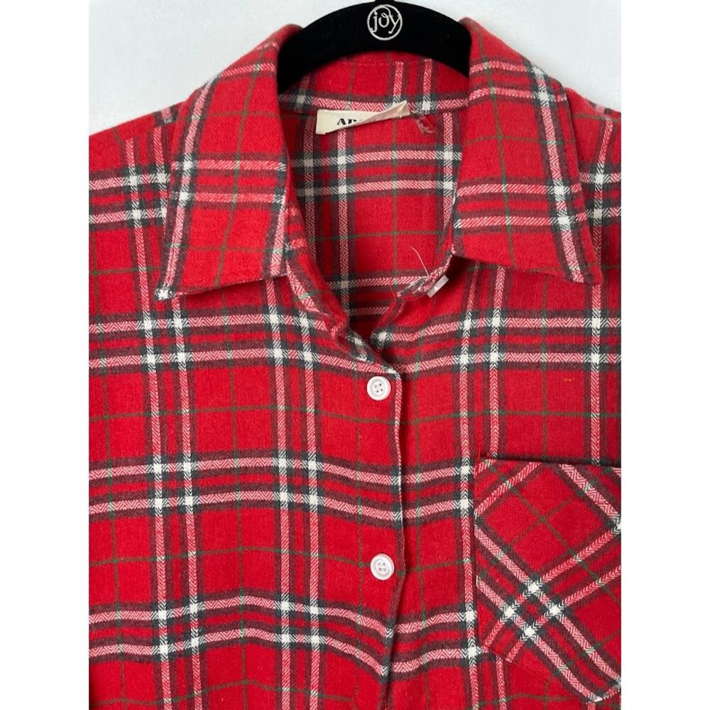 Red Flannel Shirt Womens Size Small Plaid Button Up Shirt Long Sleeve Knit‎ Top - Picture 2 of 16